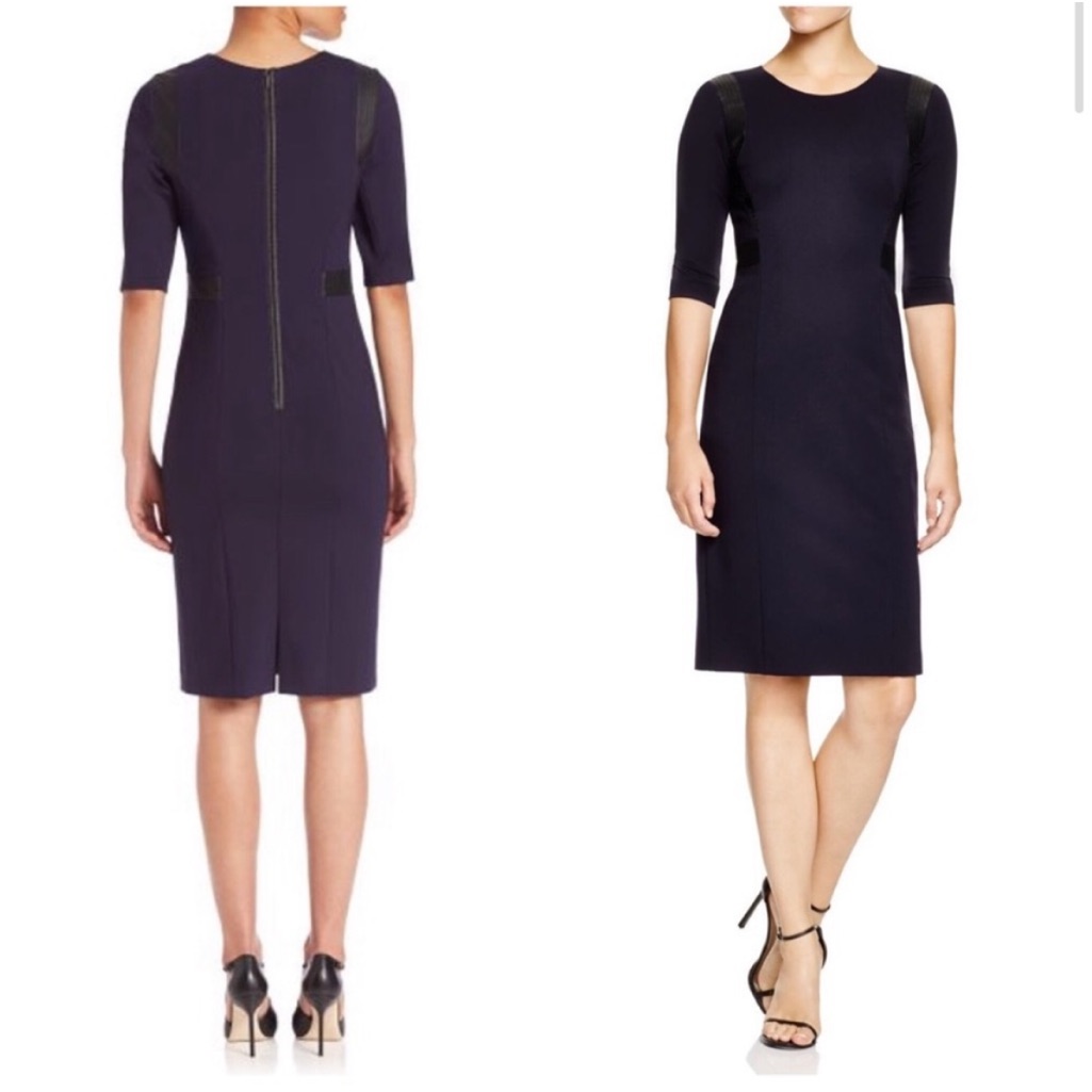 Rebecca Taylor Ponte & Faux Leather Sheath Dress